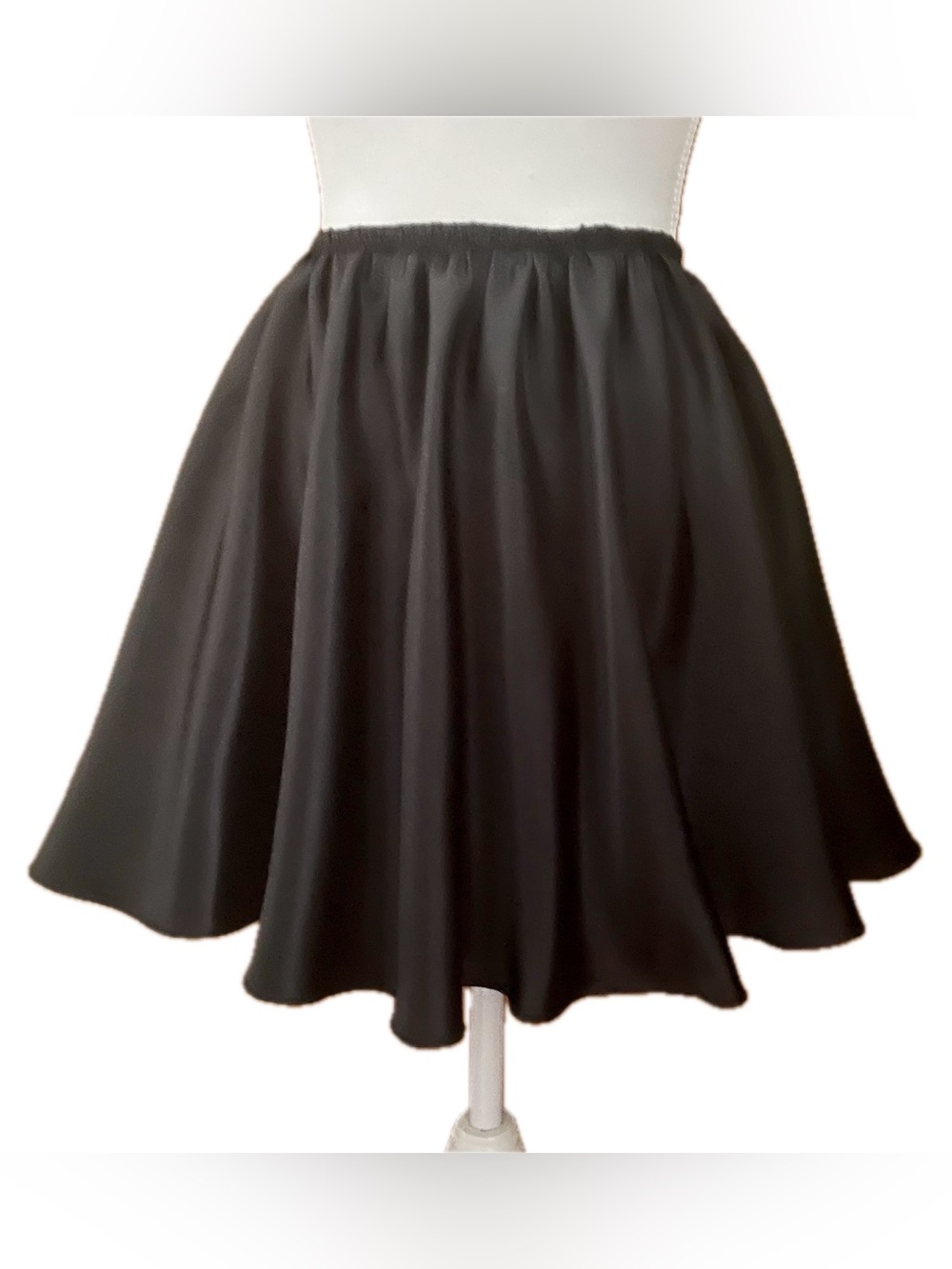 Black Satin Mini Skirt. Elastic waist. Size S. New. Ameynra design